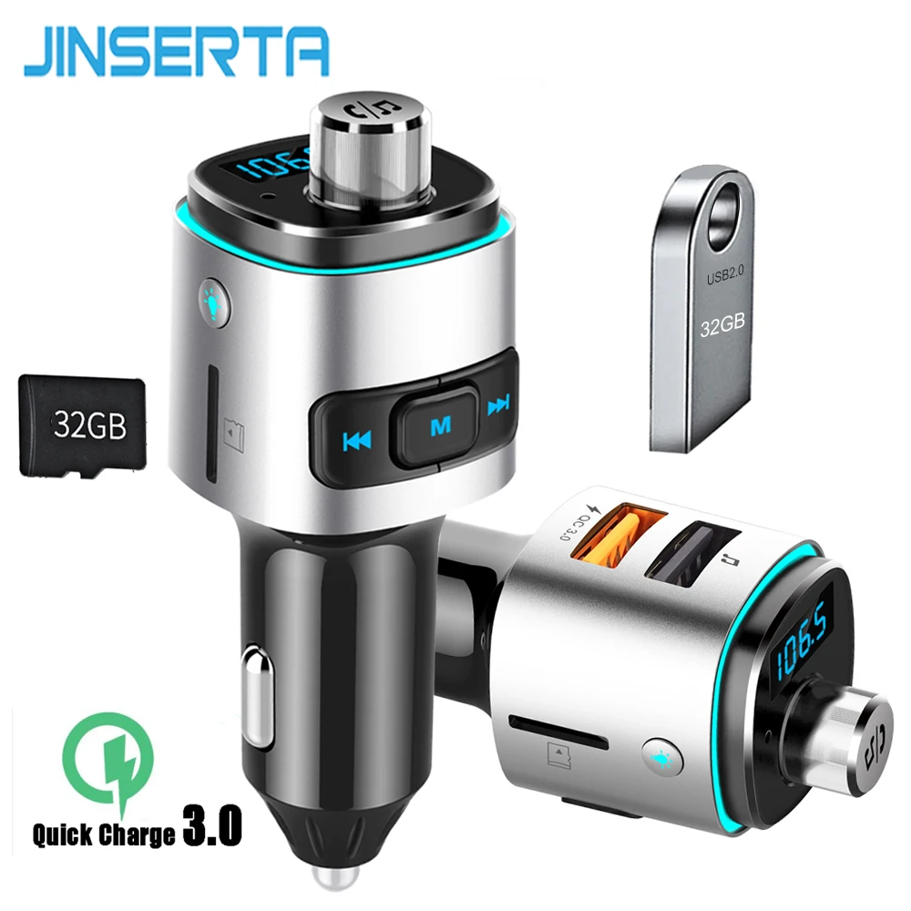 Зарядное устройство JINSERTA QC 3 0 Bluetooth адаптер FM передатчик поддержка 32 ГБ USB