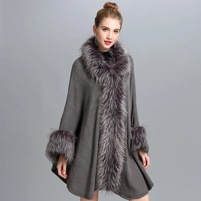 

Womens Cloak Jacket European And American Style Fashion Early Spring New Loose Shawl Cardigan Faux Fur Shawl Cloak Female Coat