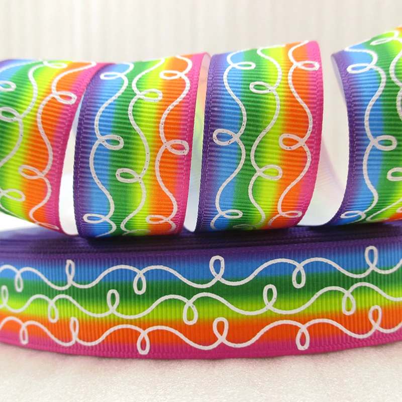 

50Y43124 7/8"(22mm) rainbow glitter ribbon high quality printed polyester ribbon 50 yards, wedding gift wrap