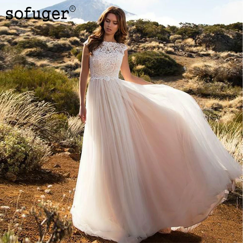 SOFUGE Boho цвета слоновой кости свадебное платье трапециевидной формы платье невесты из тюля белый кружевной топ свадебное платье