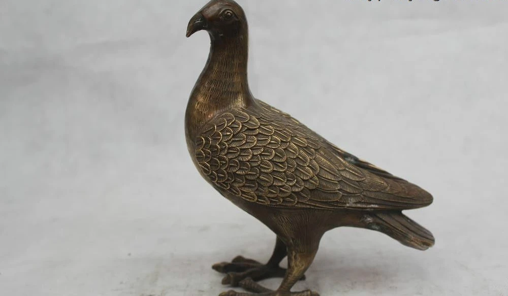 

8"Chinese Folk Pure Bronze excellent Lucky Lifelike beautiful Pigeon Statue