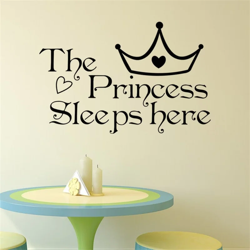 DIY Removable The Princess Sleeps Here Quote Crown Wall Stickers Art