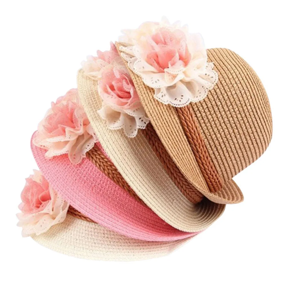 

Hot Children Girls Straw Hat Visor Beach Sun Cap Panama Summer Sunhat Wide Brim Floppy MCK99