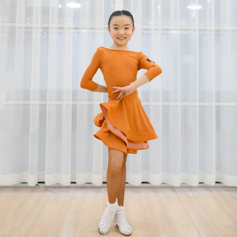 2018 Девушка Латинской платья для танцев черные, оранжевые, зеленые юбки детские Бальные школьница обследование детей ткани, костюмы E029