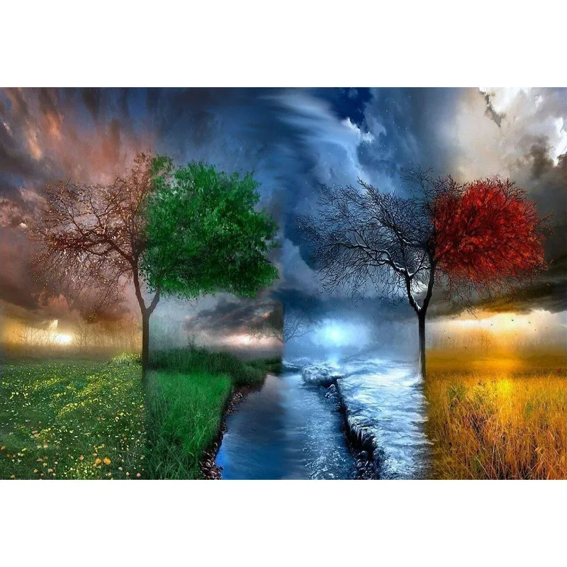 Дропшиппинг 60x75 см картина по номерам DIY Four Seasons дерево пейзаж настенная