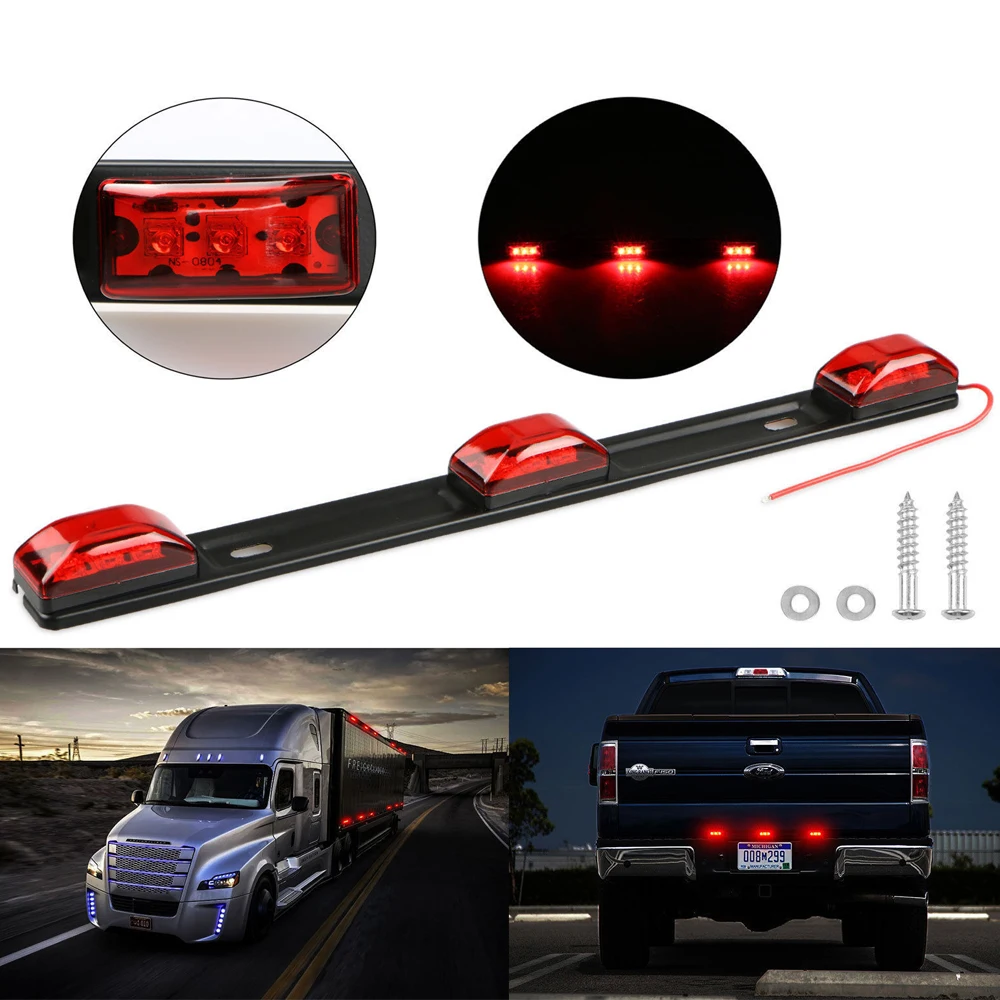 castaleca NEW Truck Trailer rear brack lights Red Clearance side Marker Lamp Bar 9 LED For