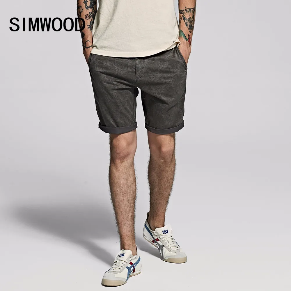 SIMWOOD, летние новые повседневные шорты с принтом, мужские хлопковые облегающие шорты с карманами, модная брендовая одежда, 180323