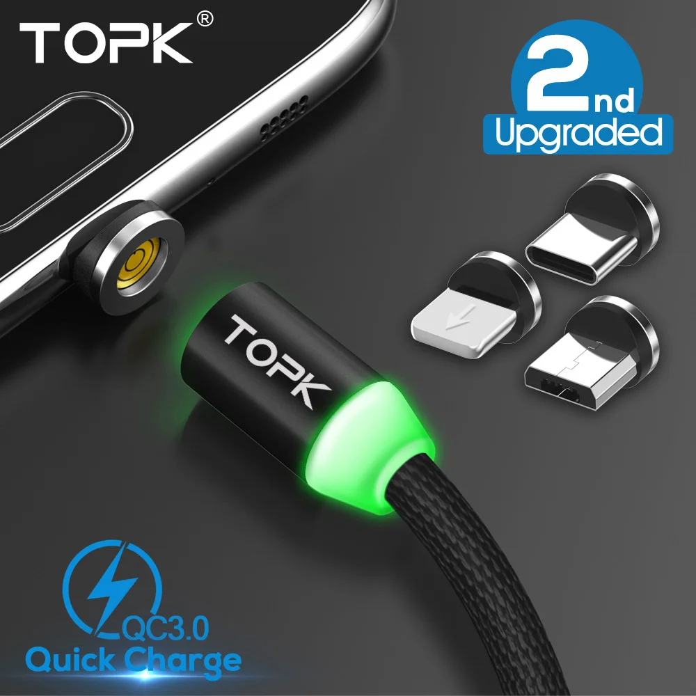 TOPK 1M Upgraded 3A Quick Charge Phone Magnetic Micro USB Cable & 8 Pin & USB Type C Cable for iPhone Samsung Huawei Xiaomi TOPK 1M Upgraded 3A Quick Charge Phone Magnetic Micro USB Cable & 8 Pin & USB Type C Cable for iPhone Samsung Huawei Xiaomi