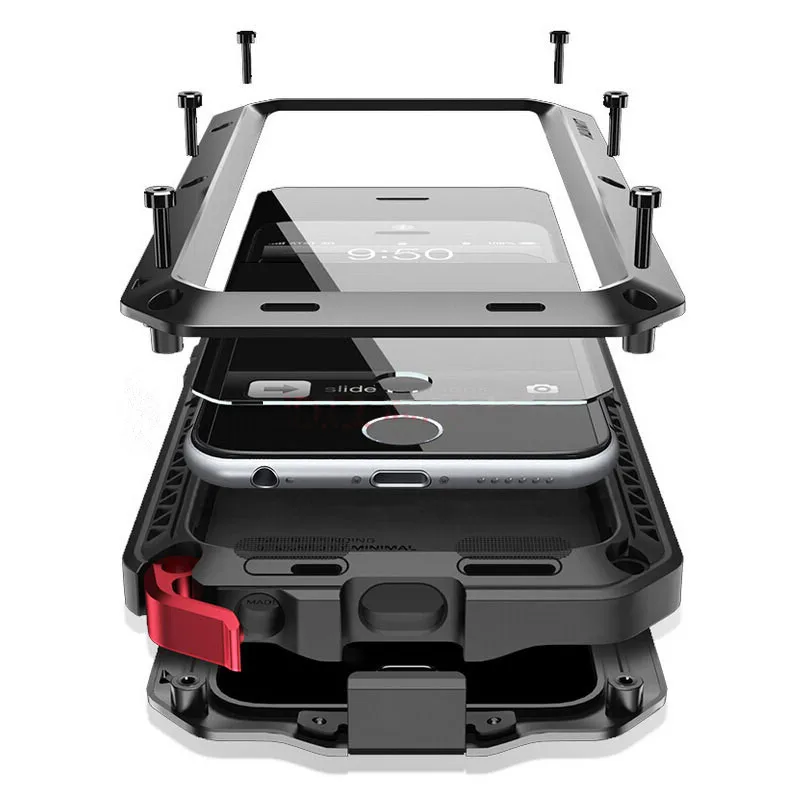 

Luxury Metal Aluminum Cover for iPhone 5 5S 6 6S 7 Plus Case Armor Waterproof Silicone Cover for Apple iPhone X 5 7 8 Plus Case