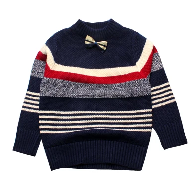Детские свитера в полоску, пуловеры, Детские свитера с круглым вырезом, Хлопковый вязаный свитер для маленьких мальчиков, зимняя детская одежда для мальчиков 2-5 лет - Цвет: Navy