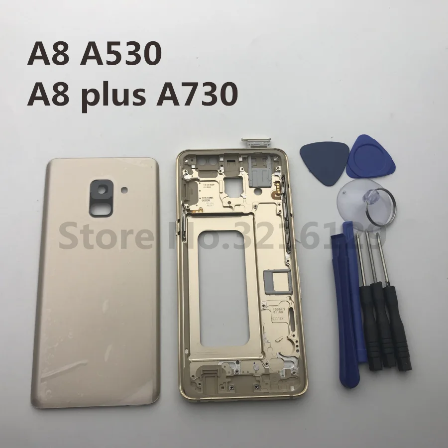 

Full Housing Case Middle Frame+Rubber Seal Back Cover Replacement Parts For Samsung A8 2018 A530 A8 plus A730+Tools