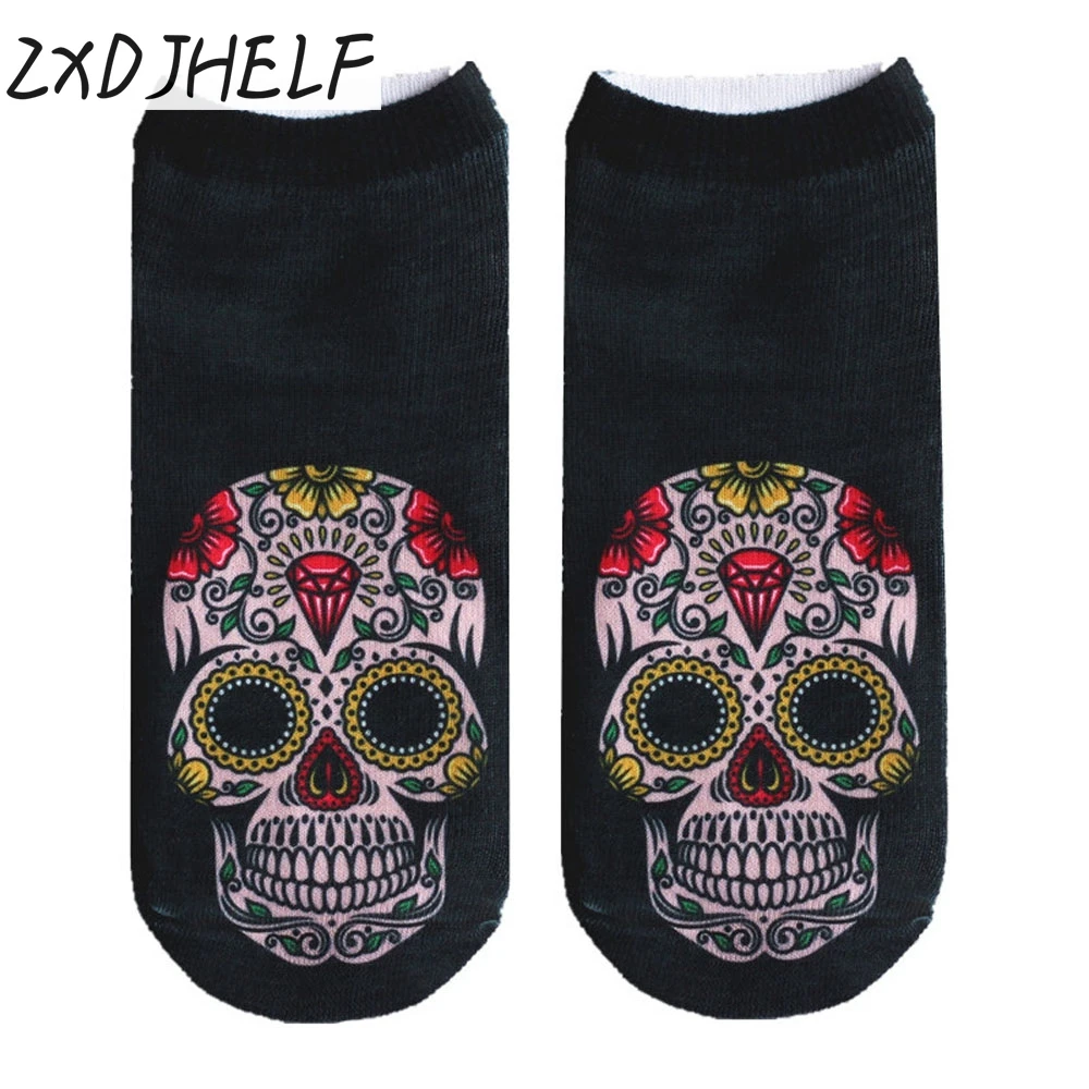 

ZXDJHELF Hot Unisex 3D Printed Skeleton Socks Cute Animal Skull Low Cut Ankle Sock Funny Cotton Hosiery Casual Sox Women S007