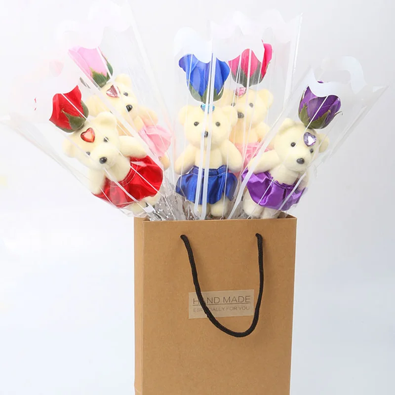 

A single little bear soap flower Valentines Gift Fake rose bouquets Promotional activities to promote small gifts fake flowers