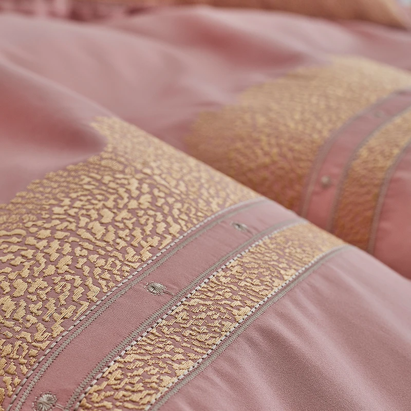 Cheap Luxury Euro Embroidery 4pcs Pink Bedding Sets 1000 Thread Count Egyptian Cotton Bed Clothes Double Sheets Set Queen King Size 4
