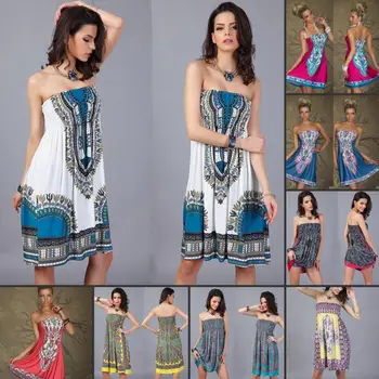 

Sexy summer Women Floral Sleeveless MINI Dress Lady Beach Boho Maxi Sundress NEW slash neck short party dress NEW