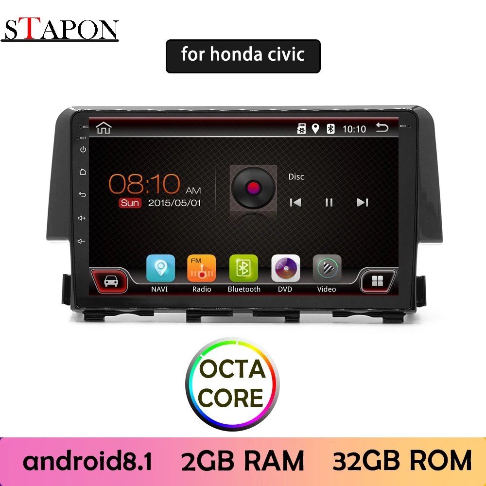 STAPON 10 дюймов для honda civic 2016 18 Android 8 1 2GBRAM автомобильный DVD MP5 мультимедийный плеер с