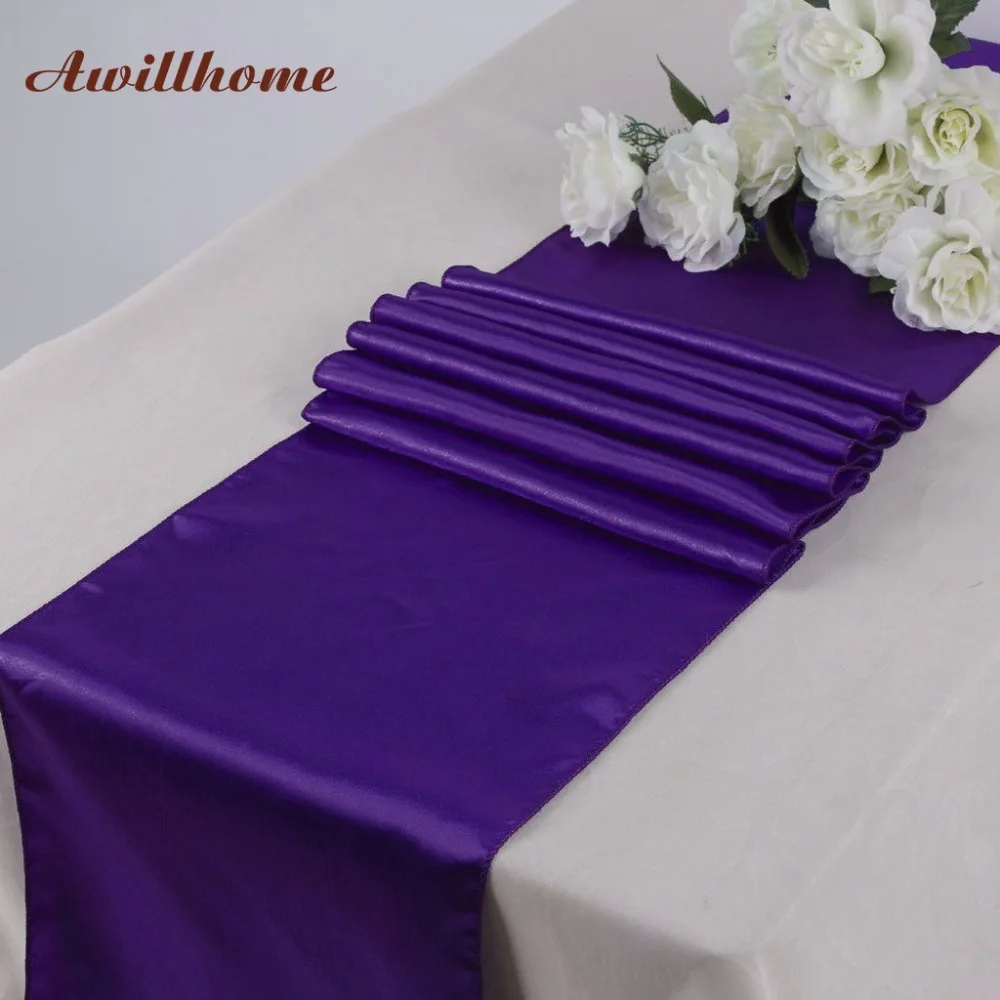 Awillhome 10pcs Full Colors Satin Table Runners For Wedding Party