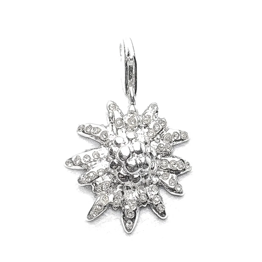 Silver Plated White Zirconia Edelweiss Flower Pendants Fit Necklaces