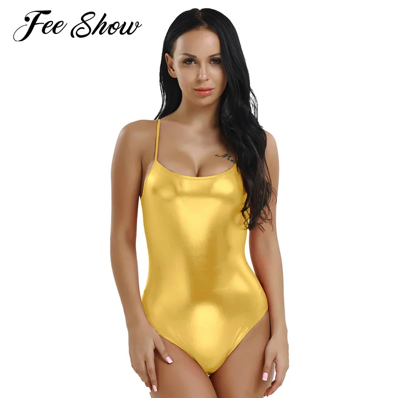 

2018 New Women Lingerie One-piece Body Suit Sleeveless High Cut Backless Patent Leather Thong Leotard Stretchy Slim Fit Bodysuit