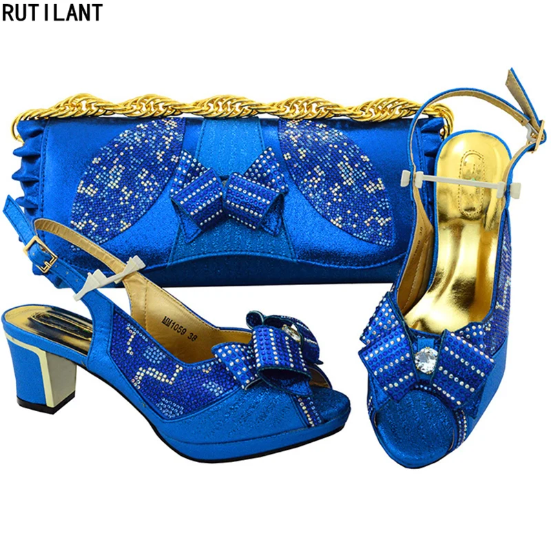 Blue Italian Ladies Shoes and Bags To Match Set Shoe and Bag for