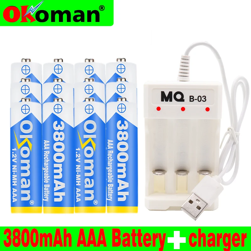 4 20 шт Okoman 1 2 V 3800mAh Ni MH AAA Предварительно заряженный аккумулятор aaa для игрушек