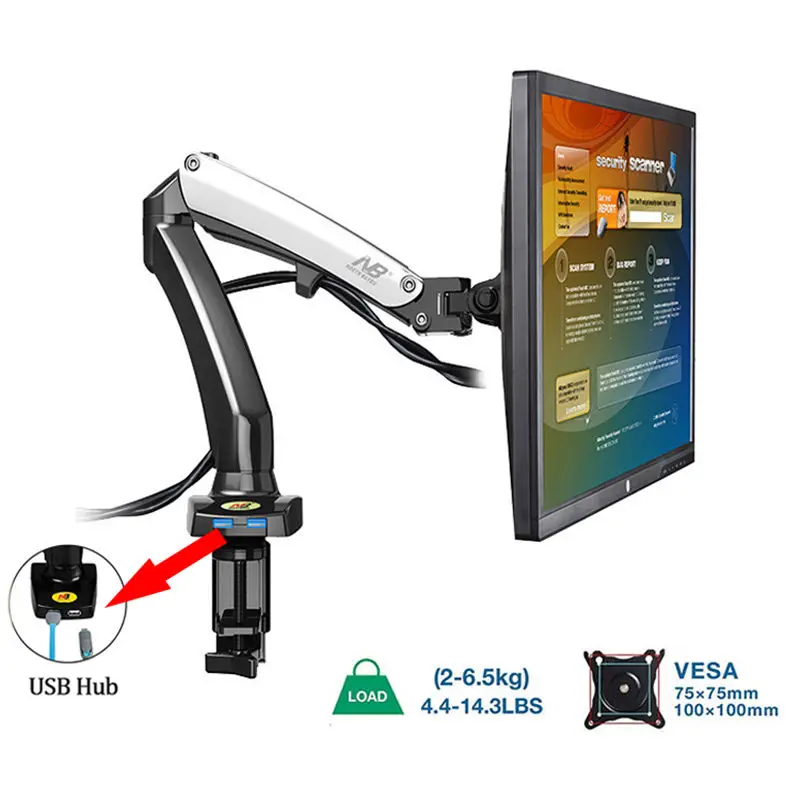 

NB F100 Swivel 17-27inch Monitor Arm Mount Gas-strut Desktop Monitor Table Stand 360 Rotate USB Monitor Desk Holder Bracket