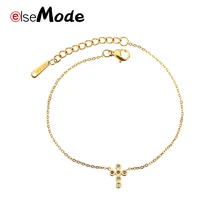 ELSEMODE Романтический Золотой Крест христианские CZ браслеты из камней для женщин очаровательыне нержавеющие Браслет Свадебные украшения