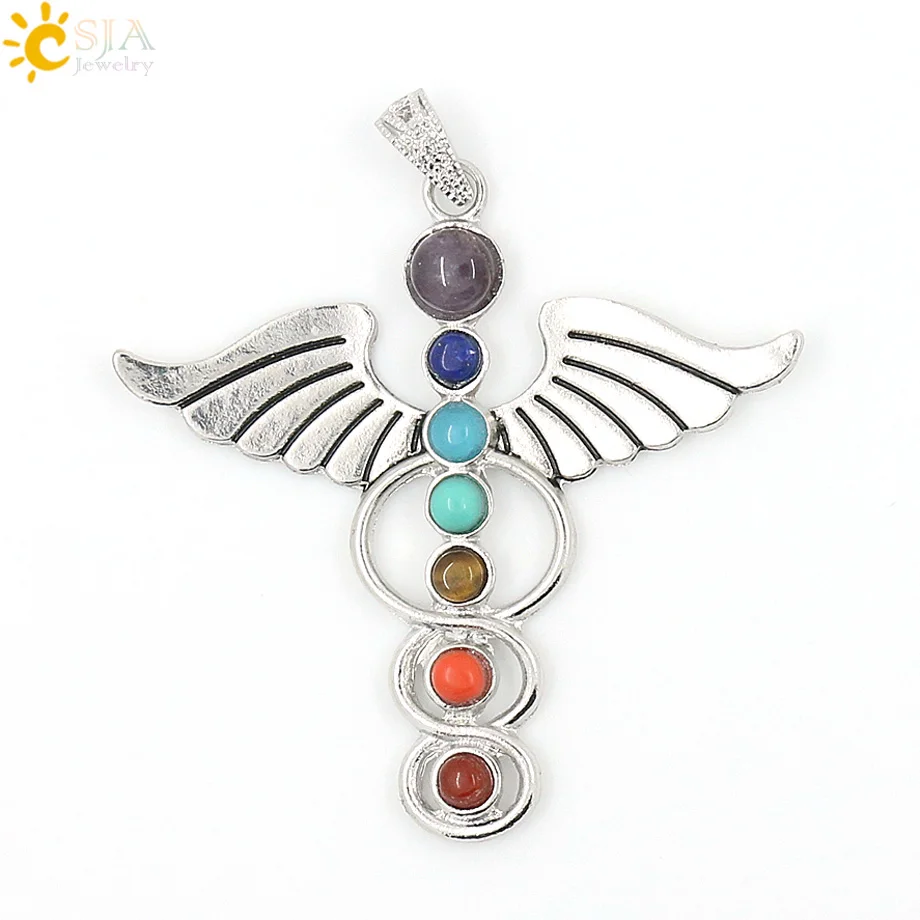7 Chakra Cho Ku Rei Symbol Mond Engel Flügel Edelstein Anhänger Balance  Energie Yoga Meditation Reiki Healing Halskette Schmuck - AliExpress