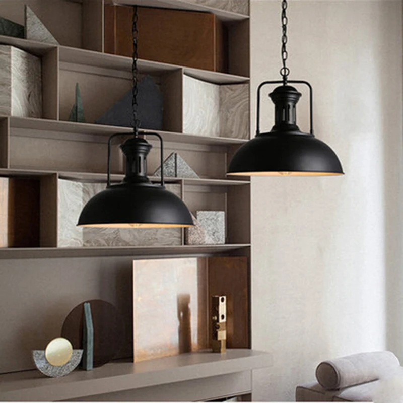 

Vintage Pendant Lights Black Metal Indoor Modern Suspension Lamp New Fixture Nordic Restaurant Living room Pendant Lighting G124