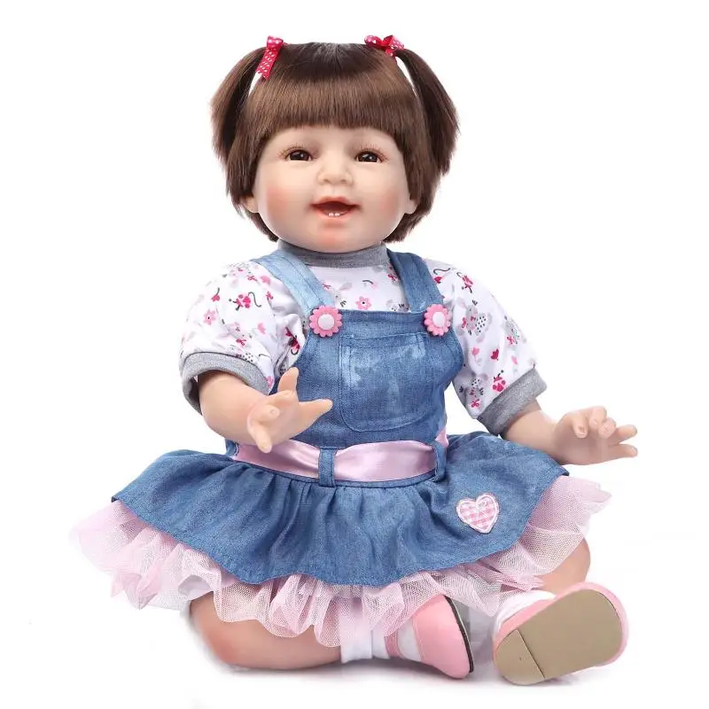 22 Inch Brown&Blue Eyes Silicone Reborn Baby Dolls With Magnetic Pacifier Realistic Princess Newborn Babies Toys For Girls Gift