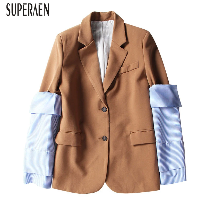 

SuperAen Suit Jacket Women Fashion Casual Wild Europe Autumn New 2018 Ladies Jacket Striped Long Sleeve Cotton Women Clothing