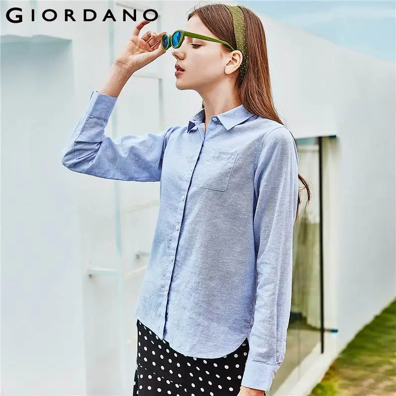 Giordano женская Натуральная хлопчатобумажная рубашка с длинными рукавами есть