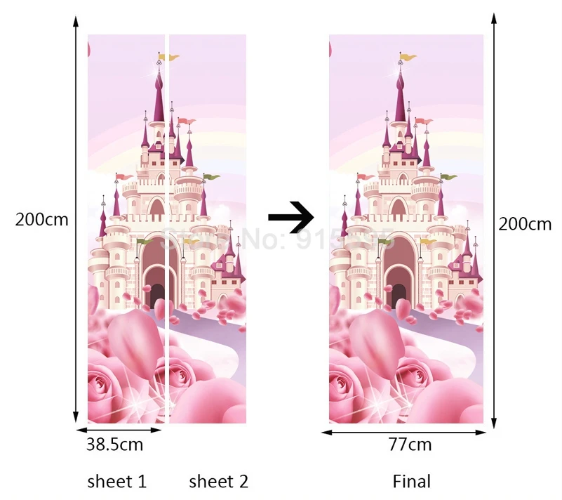 Мультфильм замок Розовая Принцесса комната Девушки Спальня дверь Наклейка Фреска обои ПВХ водонепроницаемый самоклеющиеся Papel де Parede 3D