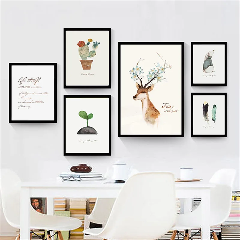 

HAOCHU Modern Minimalist Cartoon Animal Plant Text Canvas Decorative Painting Personality Creative Living Room Bedroom Artwork