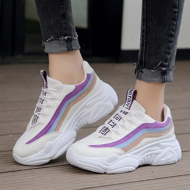 

LMCAVASUN Women Chunky Sneakers 2019 Fashion Women Platform Shoes Lace Up Vulcanize Shoes Womens Female Trainers Dad Shoes