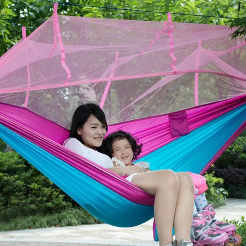 

New New Durable Parachute Hammock Fabric Portable Camping Hammock Single Person Outdoor Travel Hiking Hangmat With Mosquito Net