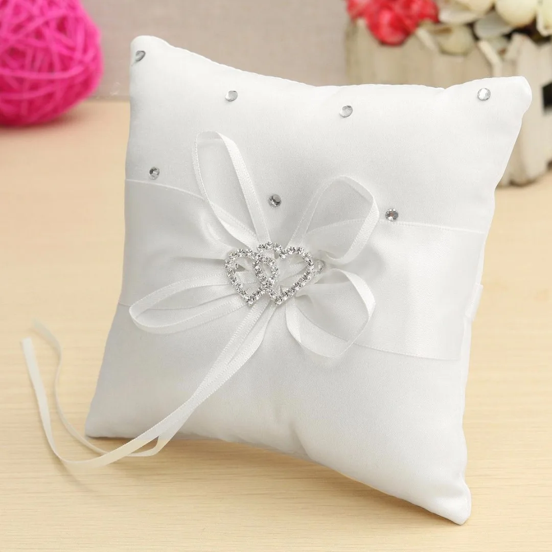 1pc 10/15/20 CM White Romantic Satin Heart Wedding Party Pocket Ring Bearer Pillow Cushion Gift