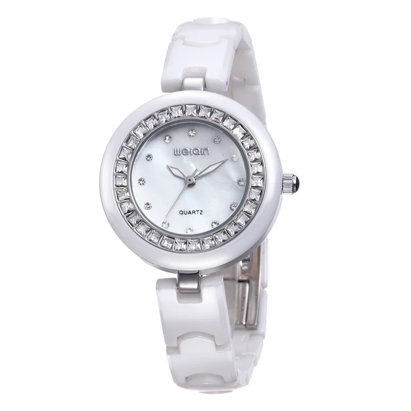 WEIQIN, женские часы, люксовый бренд, водонепроницаемые кварцевые керамические часы-браслет, женские Стразы, золотые наручные часы, reloj mujer