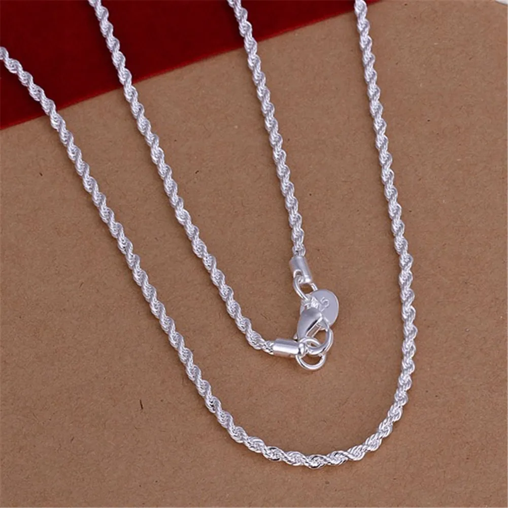 

2mm Rope Chain Retail/Wholesale New High Quality Classic Jewelry Silver-Color Twist Chain Necklace Women/Man Necklaces 16-24inch