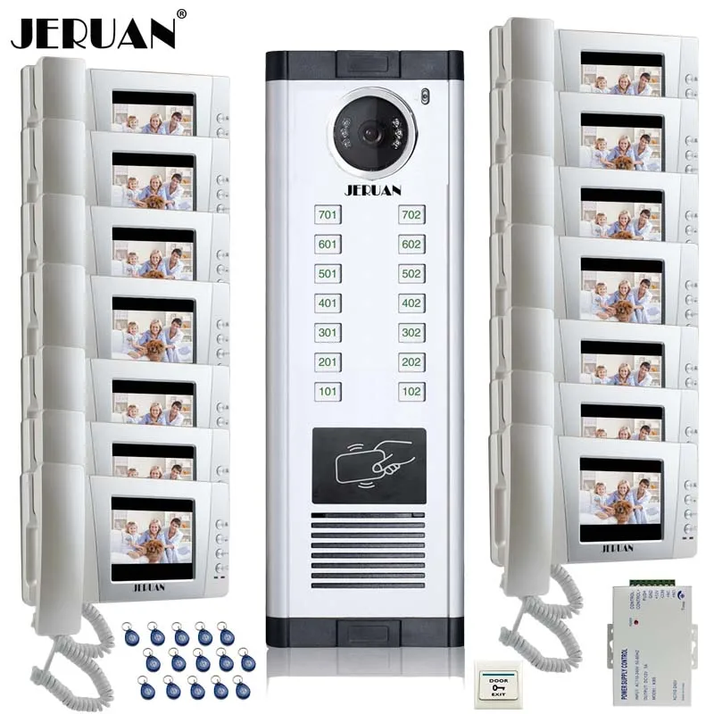 JERUAN Apartment 4.3 inch LCD Video Door Phone Intercom System 14 Handheld Monitor 1 HD IR COMS Camera for 14 house In stock