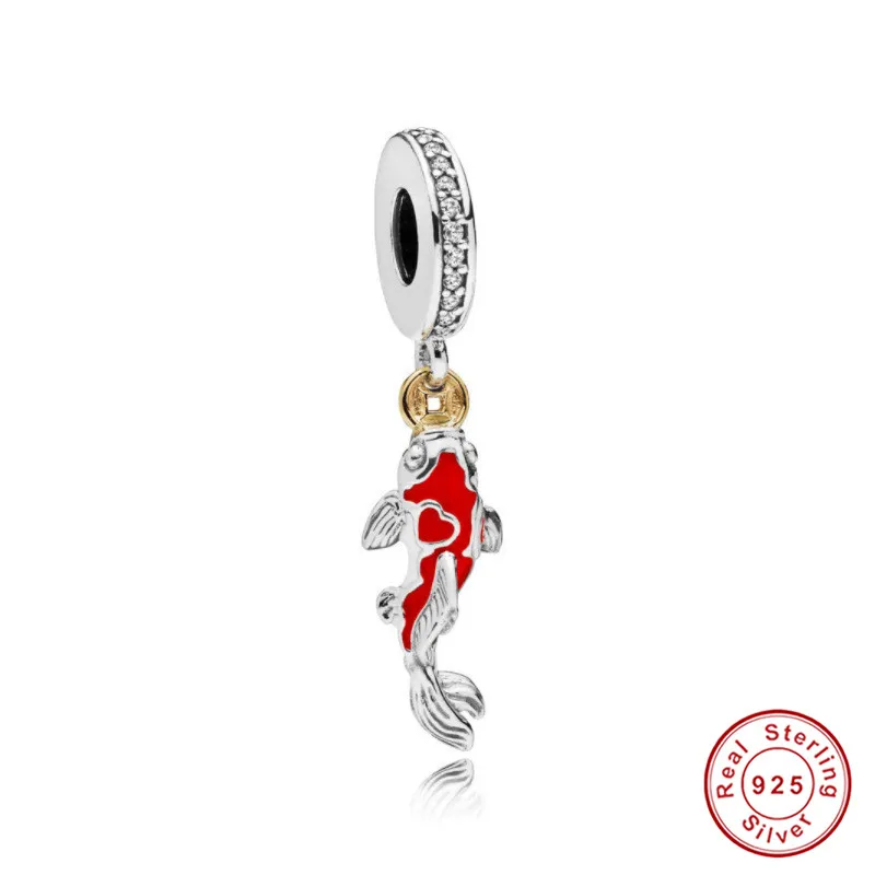 Браслет Pandora, серебро 925,, красный карп, звезда, солнце, луна, бусы, S925, сердце, ключ, девушка, Бабочка, амулеты, сделай сам, ювелирное изделие - Окраска металла: da087-2