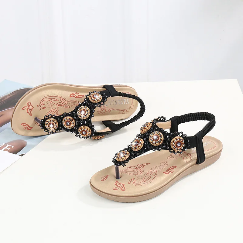 

2019 summer new style simple and simple solid color sandals women comfortable wild Roman style rhinestone decorative casual sand