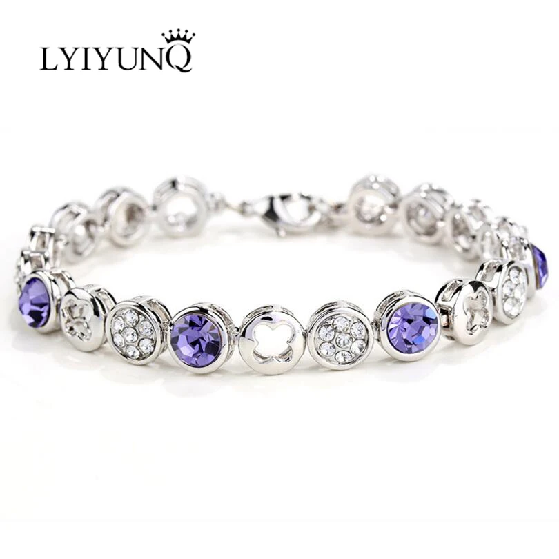 

LYIYUNQ Classic Round Flower Bracelets For Women Fashion Crystal Bracelet Trendy Rhinestone Girls White Wedding Jewelry