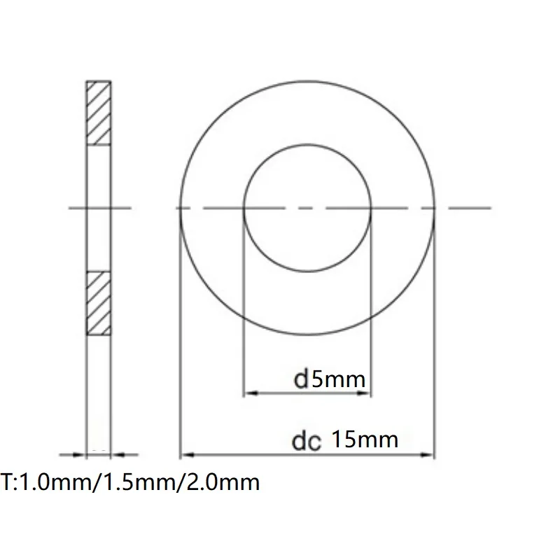 100 шт./лот M5x15 304 Нержавеющая сталь плоское уплотнение кольцевая шайба