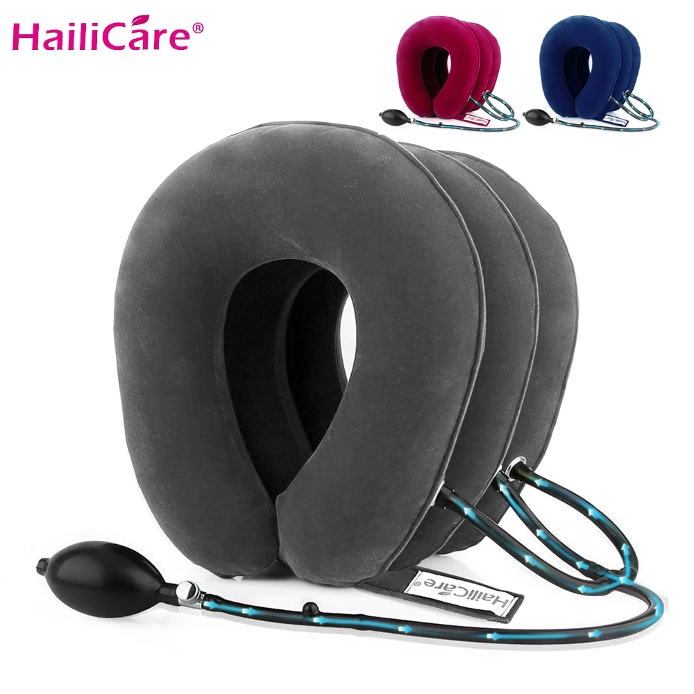 Nos Stock3 capa de aire inflable del cuello dispositivo de tracción suave Collar de cuello para el alivio del dolor de cuello Camilla dolor Releave