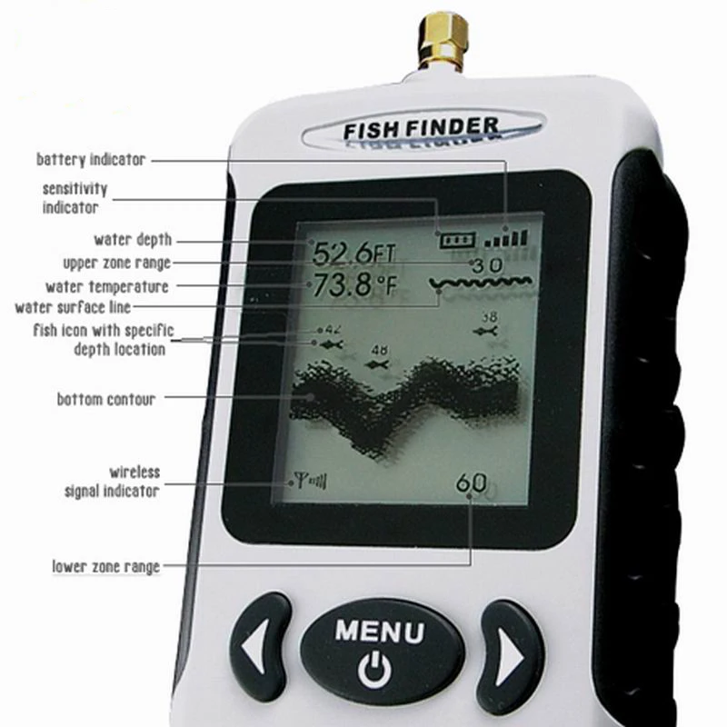 Russian Menu Language LUCKY FFW718 Sonar River Lake Sea Contour Thermometer Russian Wireless Fishfinder Fish Finder 131ft / 40M