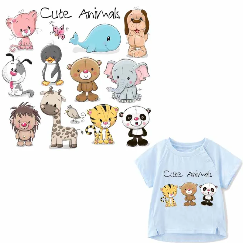 

Cute Bear Dog Animal Patches Set Washable Iron-on Transfers for T-Shirt Children Gift DIY Clothing Stickers Dolphin Appliques