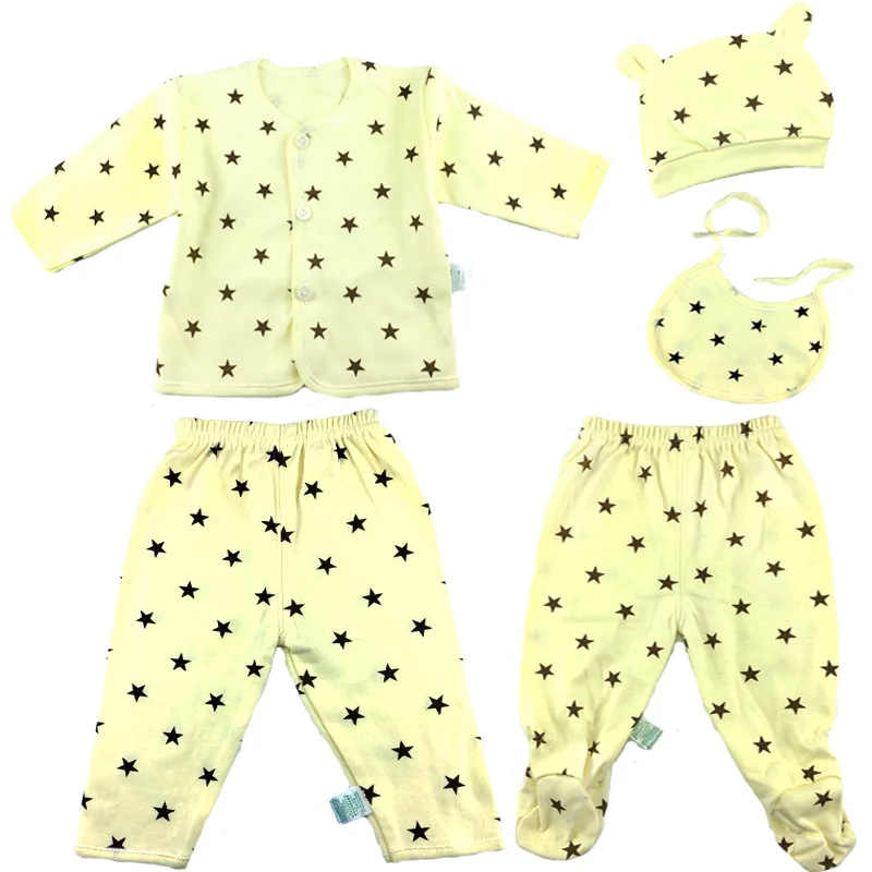 Одежда для новорожденных комплект Одежда для малышей из хлопка для маленьких девочек и мальчиков комплект одежды для малышей, костюмы Штаны+ топ+ шапка+ нагрудник 5 шт./компл - Цвет: CW6001J
