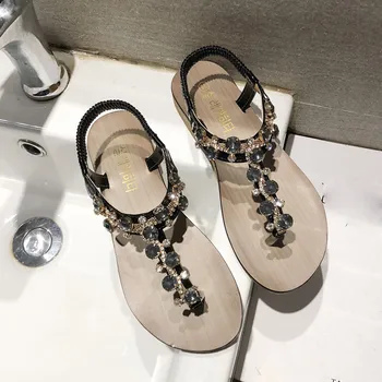 

SAGACE Flat with Casual Solid Shoes Bohemian Ethnic Style Flat Flats Flip Flops Shoes Female Sandals Beach Slipper 2019