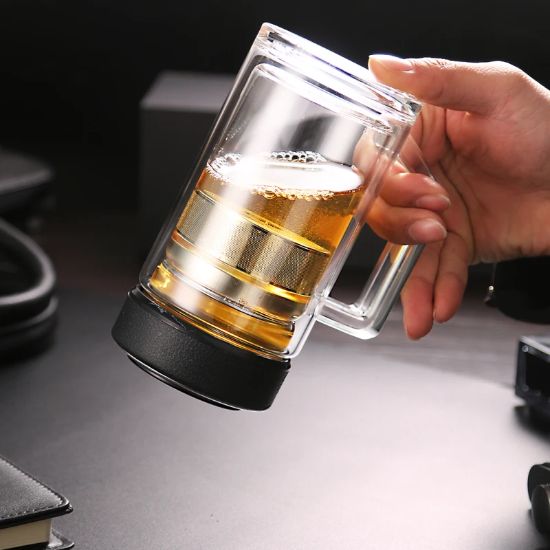 Ceny 320ml 350ml 430ml podwójna ściana szklany kubek do herbaty kubek żaroodporny szkło borokrzemianowe chińska herbata zaparzaczem kubki z uchwytem filtra